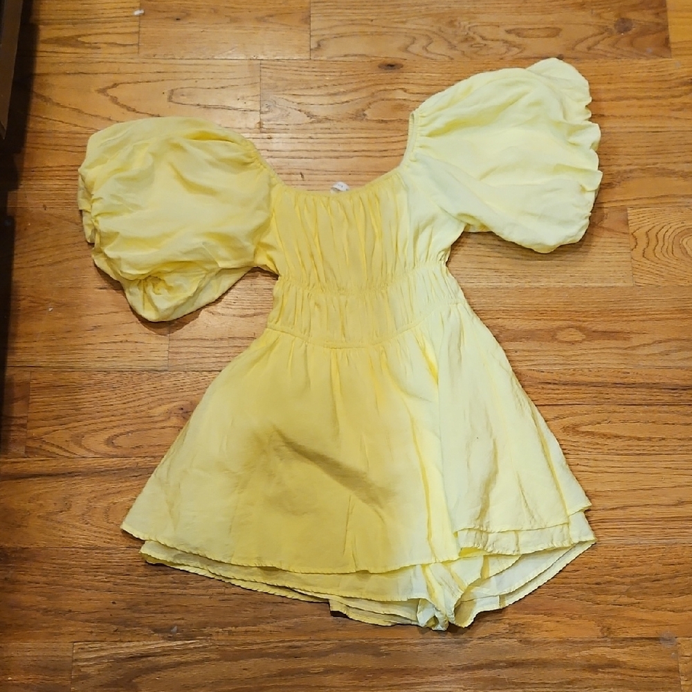 Altar'd State Yellow Puff Sleeve Dress/shorts